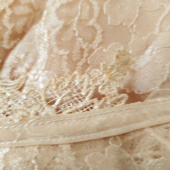 Vintage 80s Romantic Floral Lace Prairie Midi Dress Sz 13/14 Peach Beige - Picture 9 of 10